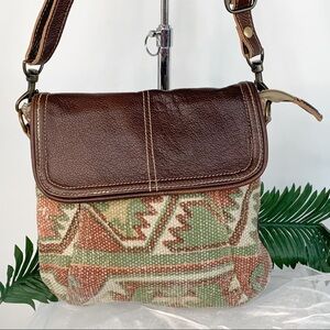 Myra Crack Flap Aztec Crossbody Bag!Leather Top!